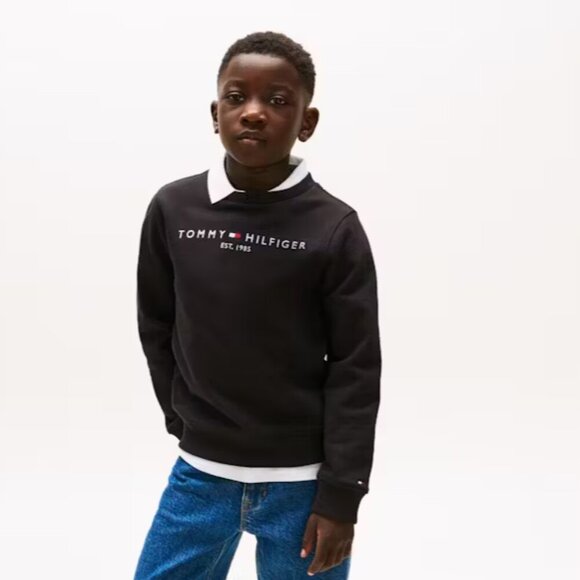 Tommy Hilfiger Girls Boy Large Black Classic Essential Crew Black Sweatshirt - Picture 11 of 11